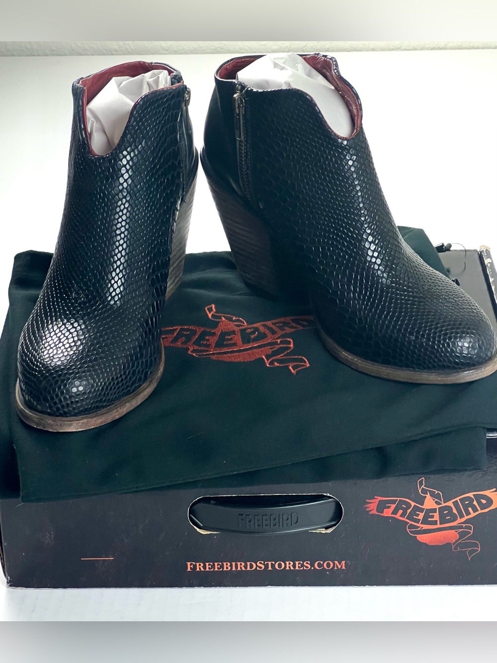Freebird Detroit Black Snake Embossed Leather Ankle Boots - Picture 5 of 14